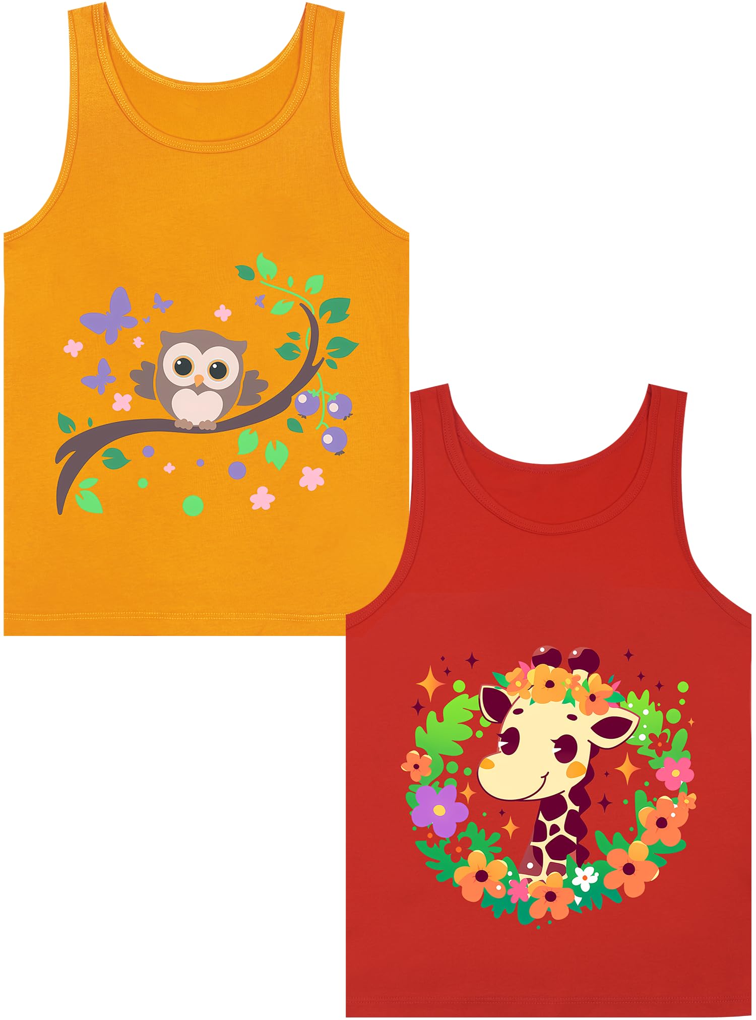 Girls Tank Tops Soft Pure Combed Cotton Tagless Cute Design 2-Pack 2T-16Y