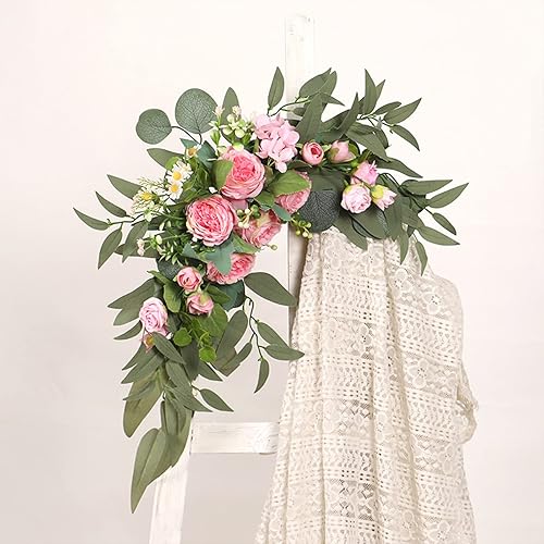 Miniatura 7 de 2 guirnaldas de flores de boda, hojas de eucalipto, guirnaldas florales de rosas y peonías, kit de flores artificiales para arco de boda, letrero de