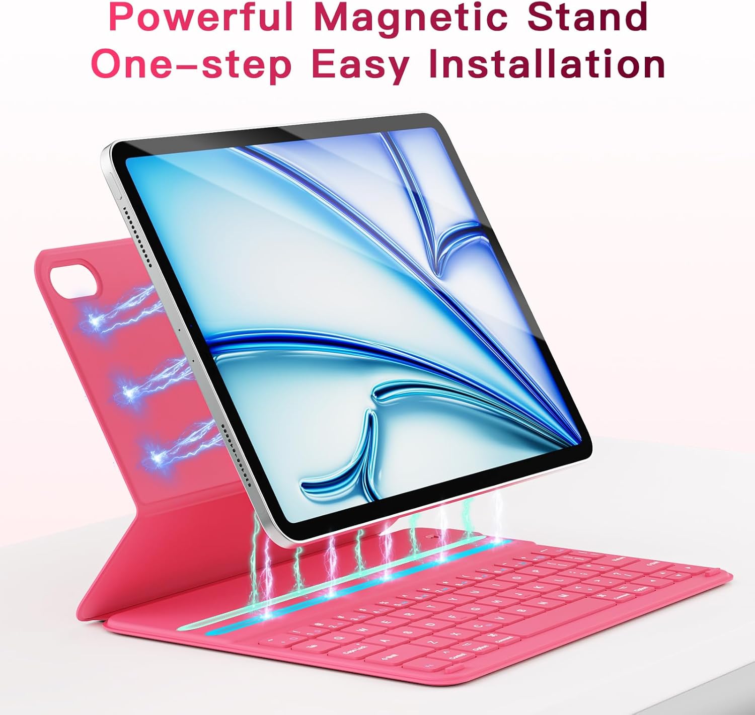for iPad Air 11-inch Case with Keyboard (M4/M3/M2, 2026/2025/2024), Ultra-Thin & Lightweight, Safe Pencil Buckle, Rechargeable Magnetic Detachable Keyboard for iPad Air 5/4th 10.9",Hot Pink