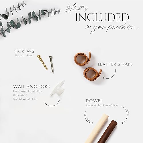 Miniatura 4 de Keyaiira - Hanging Storage Rack Towel Holder Kit Wall Mounted Utensil or Mug Rail Kitchen, Bathroom, Camper, RV, Leather & Wood, Gold/Brass