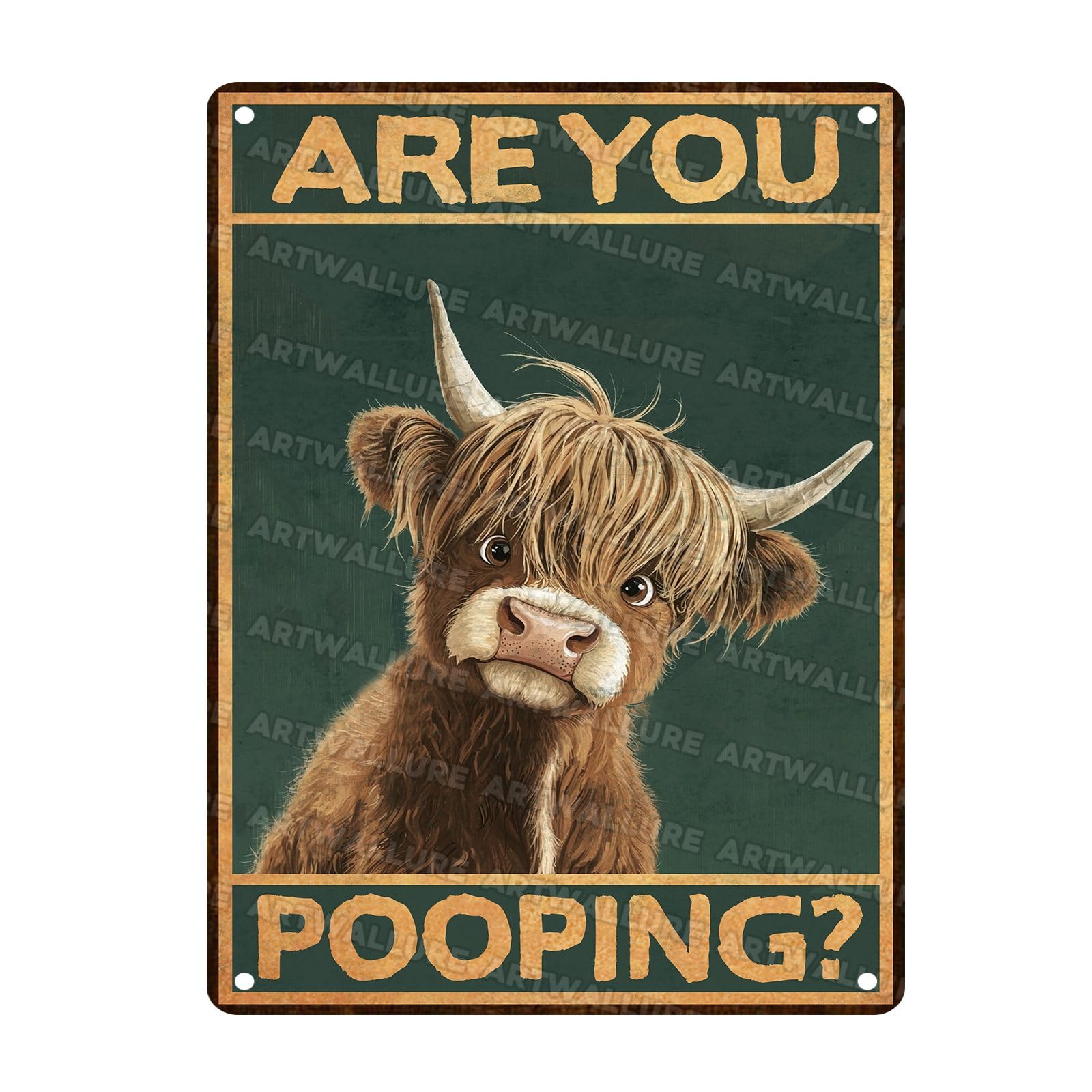 Highland Cow Vintage Tin Sign Are You Pooping Funny Bathroom Wall Decor for Western Highland Cow Lovers 12X16Inch