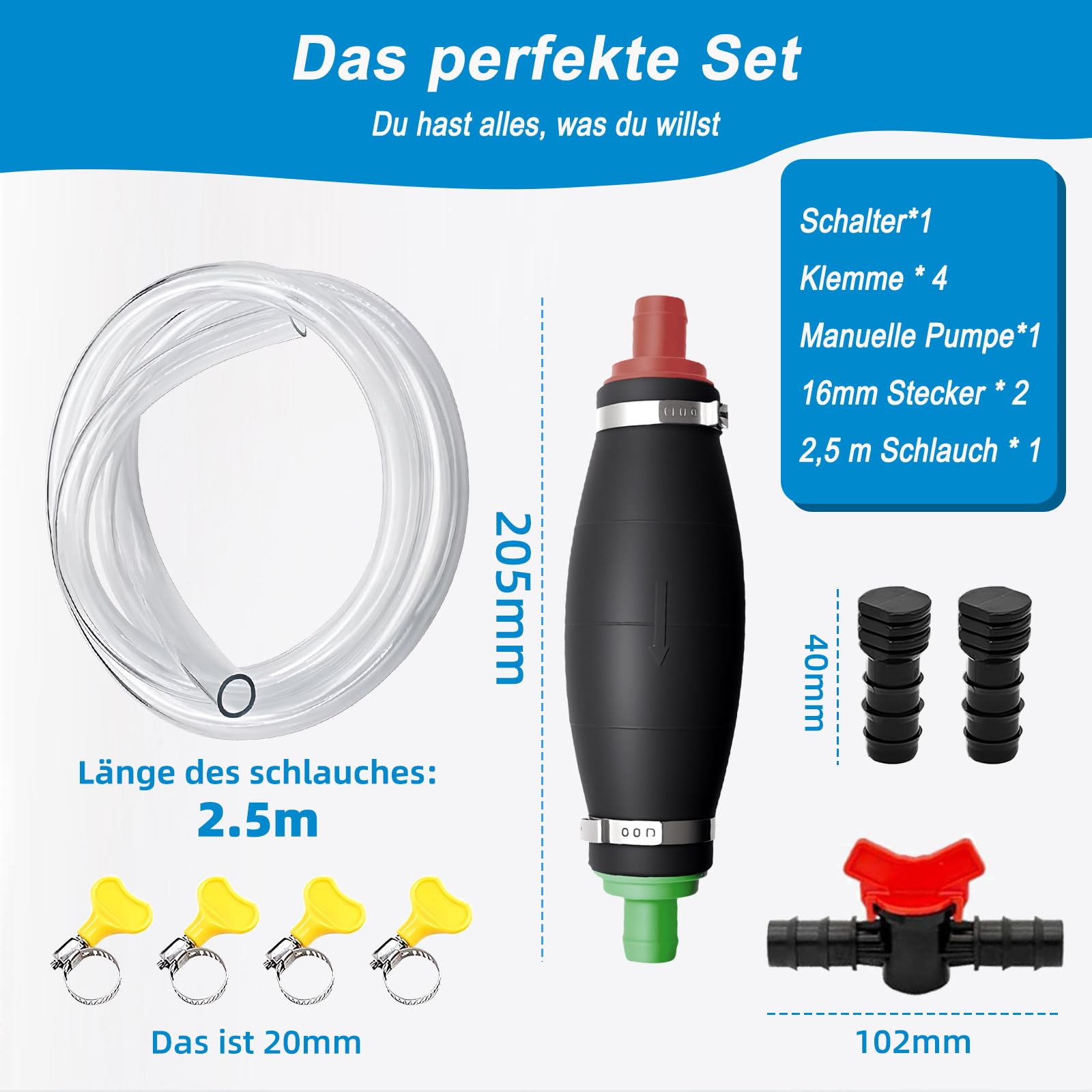 DBREAKS Handpomp XL overvulpomp met vacuümfunctie voor het overvullen van vloeistoffen zoals water, benzine, diesel, olie, afzuigpomp met