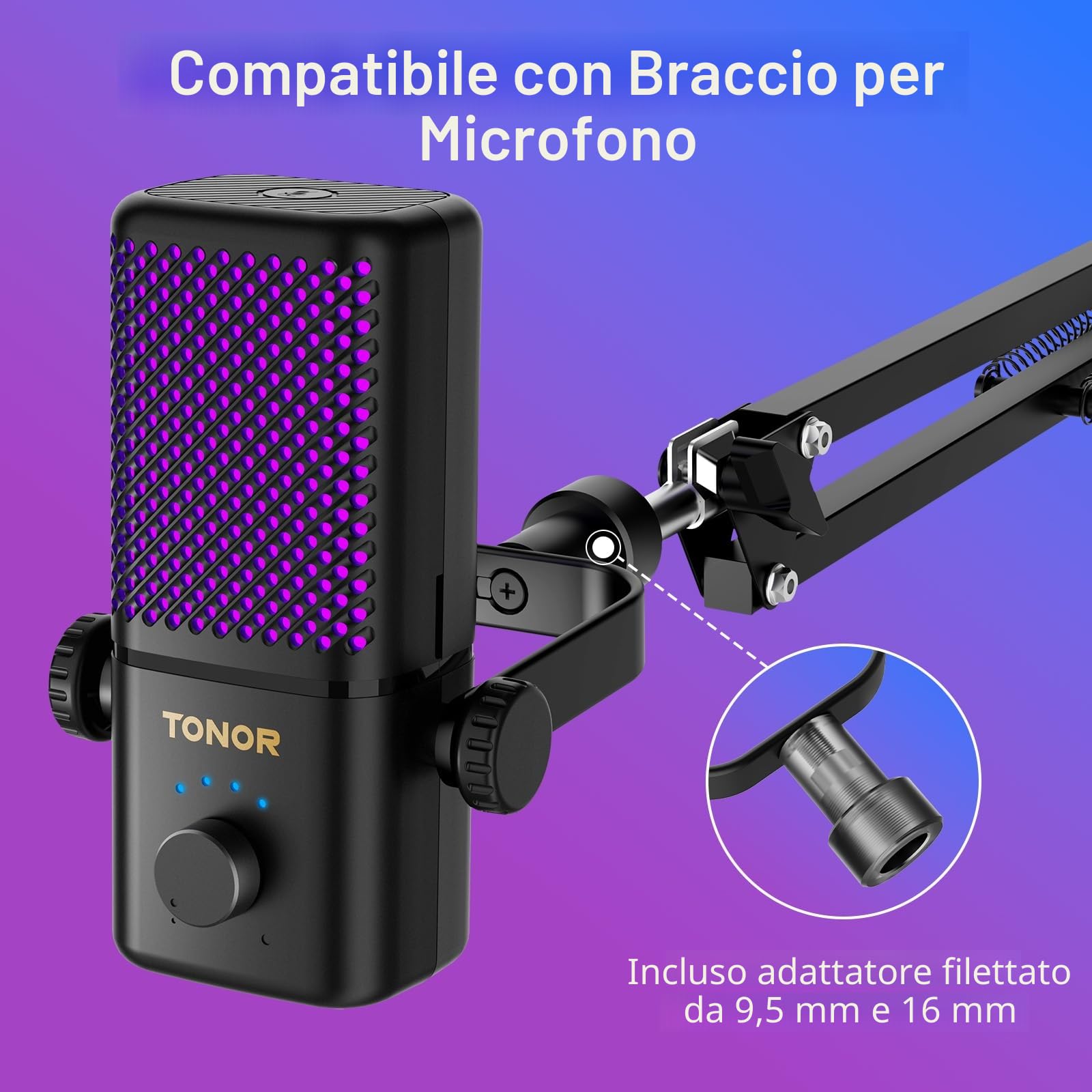 TONOR Microfono Wireless Gaming, Compatibile con Xbox & Schede Capture, Microfono Senza Fili a Condensatore RGB, Monitoraggio,Disattivazione,Volume Regolabile,Durata Della Batteria 15 Ore, TCX3 Flow