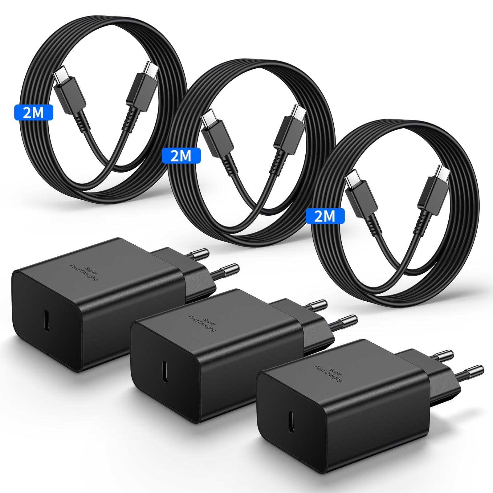 45W Cargador USB C 2Pack, Cargador para Samsung Carga Rapida Compatible con Samsung Galaxy S25 Plus Ultra/S25+/S24/S23/S22/S21/S20/S10/Note20/10/A73/A53 con 2M Cable, Tipo C Enchufe Carga Adaptador — view 7