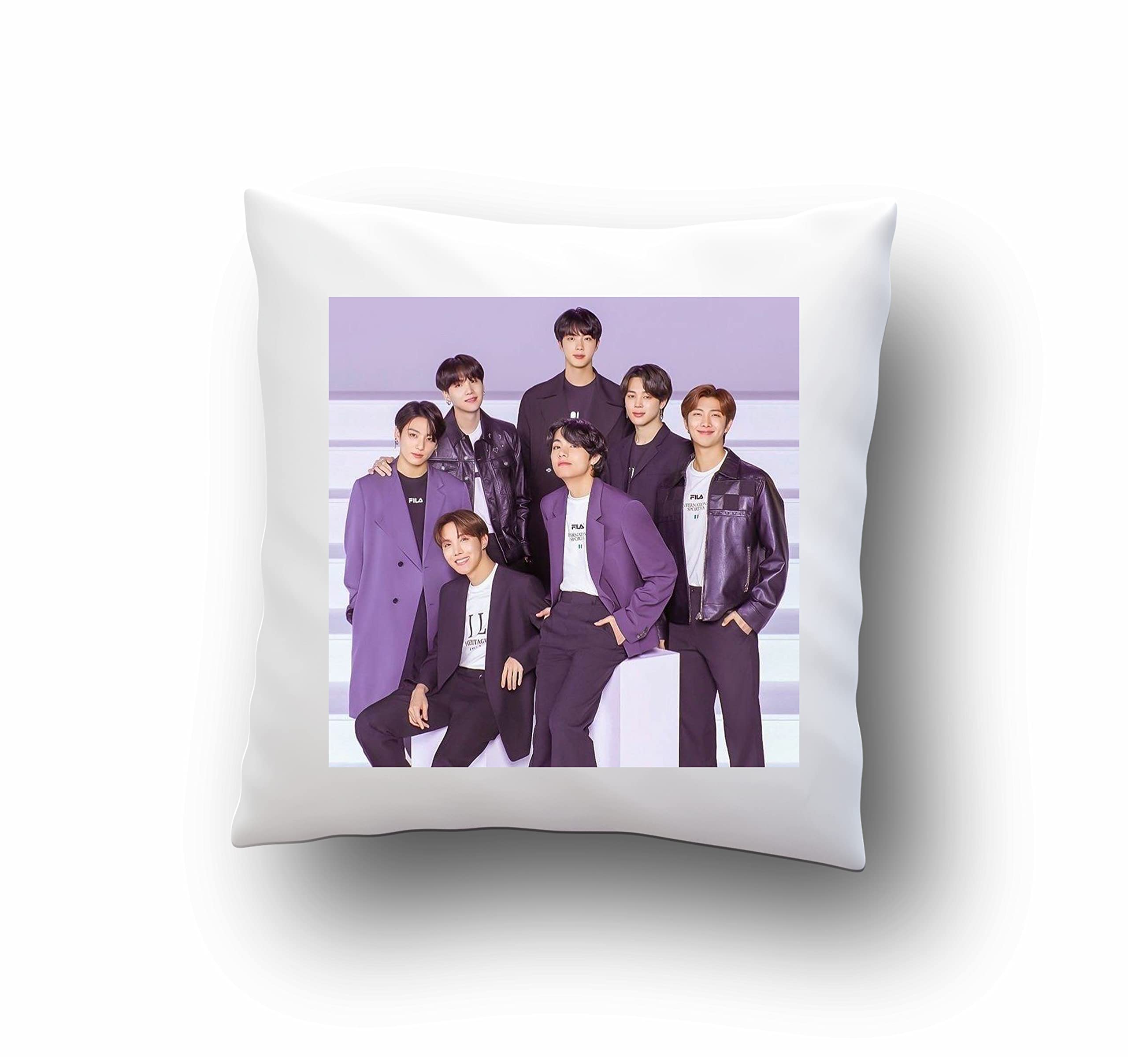 CRAFT MANIACS BTS Satin Square Suit UP Pillow with Filler (Purple, 16x16 Inches)-image-27