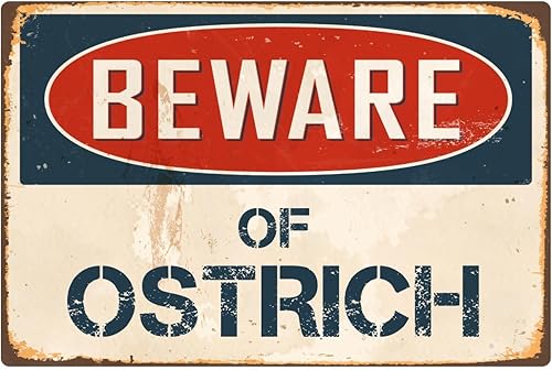 StickerPirate Letrero vintage de aluminio retro VS306 de 8 x 12 pulgadas con texto en inglés "Beware of Ostrich"