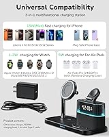 Vista 2 de 5 in 1 Wireless Charging Station for Apple,Mag-Safe Charger with Alarm Clock Night Light for Multiple Devices,Nightstand Charging Station for iPhone
