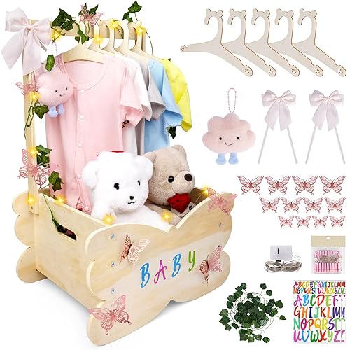 Cesta de baby shower, armario de madera para baby shower con asa, armario de bebé de gran capacidad, cesta de regalo personalizada para bebés para