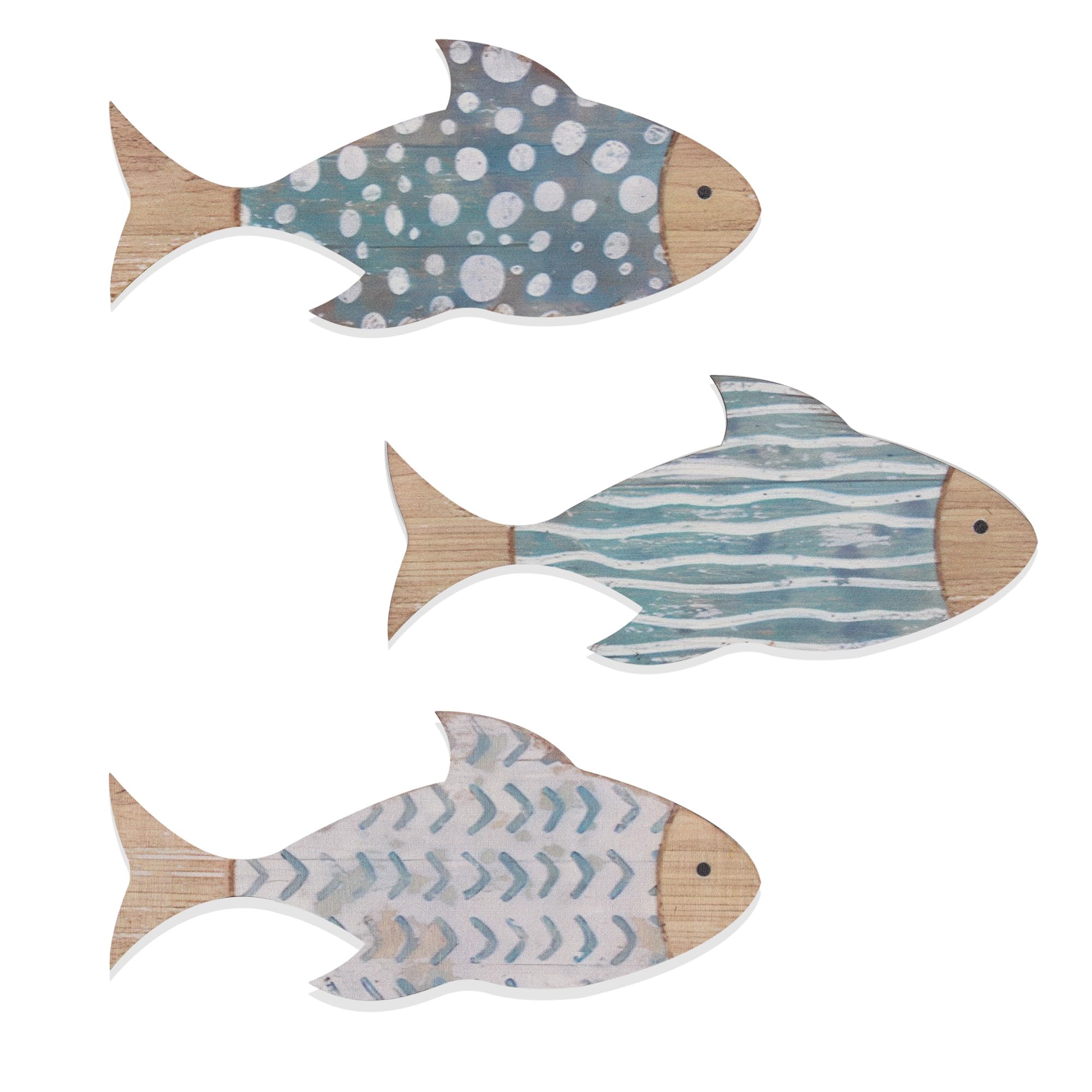Set Decorazioni Parete Pesci Costieri – 4 Sculture Nautiche In Legno, Tema Spiaggia, Con Ganci Triangolari Per Installazione Facile, Per Soggiorno, Bagno E Cameretta