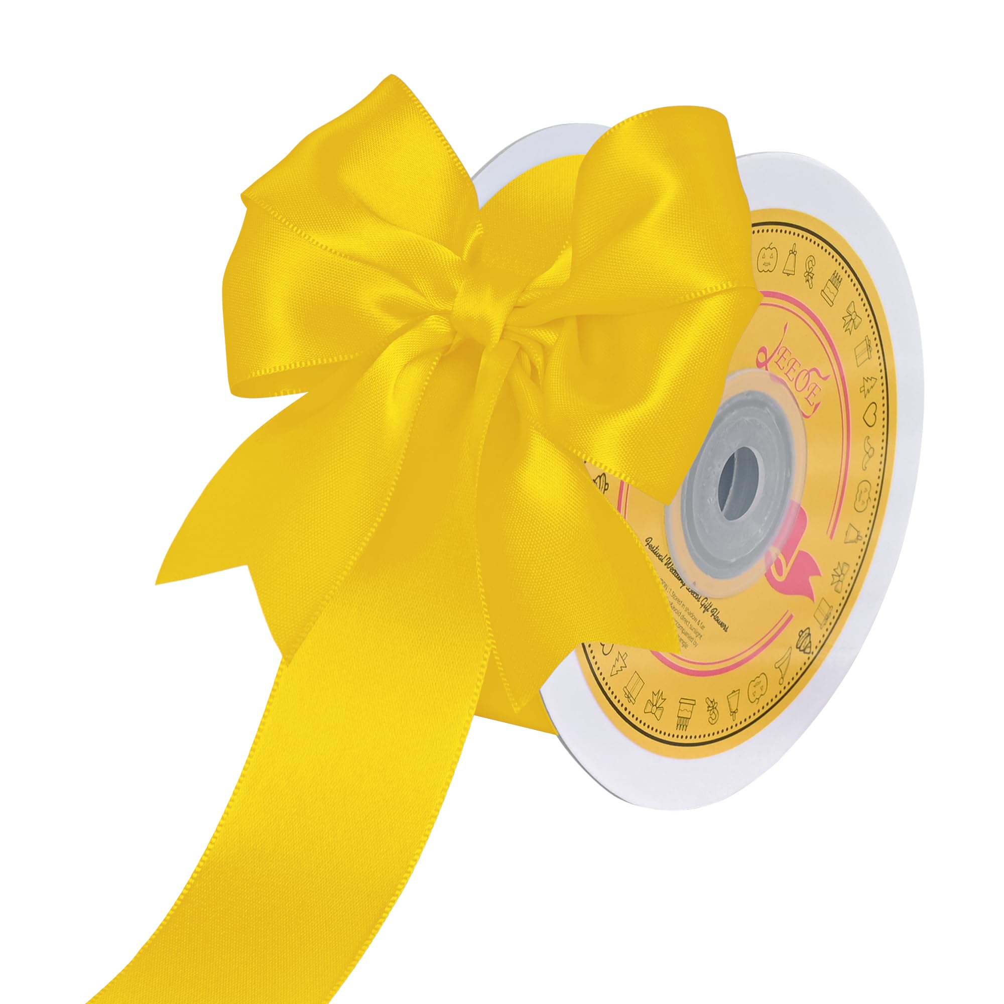 Double Face Yellow Satin Ribbon 1-1/2 inch X 25 Yards Polyester Yellow Ribbon for Gift Wrapping Very Suitable for Weddings Party Hair Bow Invitation Decorations and More