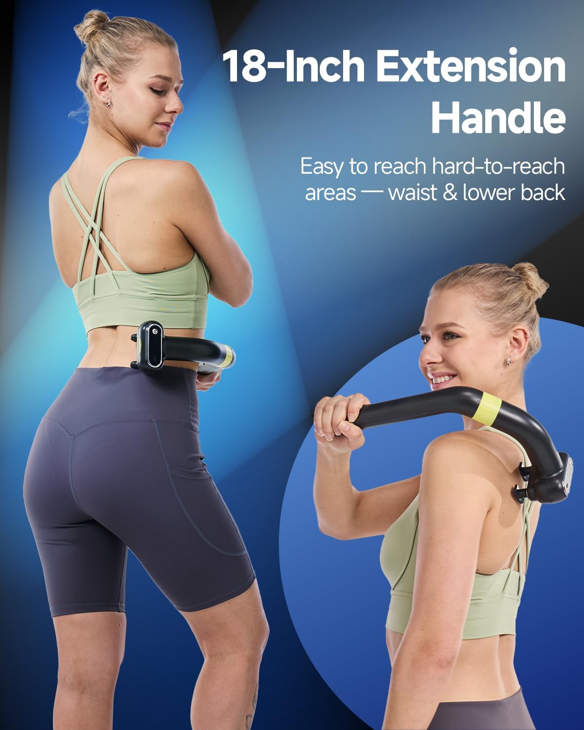 Dual Head Massage Gun Deep Tissue 3-in-1 Back Massager with Detachable Extension Handle for Hard-to-Reach Areas, Gym & Home Use for Men and Women,FSA-HSA Eligible - Image 2