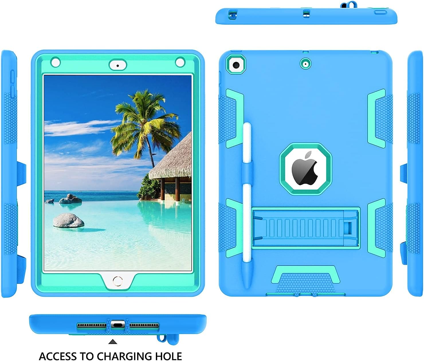 BENTOBEN Case for iPad 9th Generation/iPad 8th Generation/iPad 7th Generation, iPad 10.2 2021/2020/2019 Case, 3 in 1 Heavy Duty Rugged Shockproof Protective Cover with Stand Pen Holder, Blue/Green