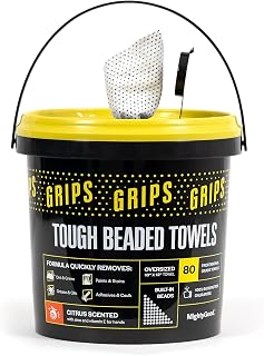 MightyGood GRIPS Beaded Scrubbing Towels - 1 Pack, 80 Extra-Large 10"x12" Hand & Surface Wet Towels - Heavy Duty Canister - Citrus Scent