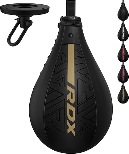 RDX Juego de pelota de boxeo y giratorio, Maya Hide Leather Dodge Striking Mount Kit con vejiga adicional, MMA Muay Thai Punching Entrenamiento de