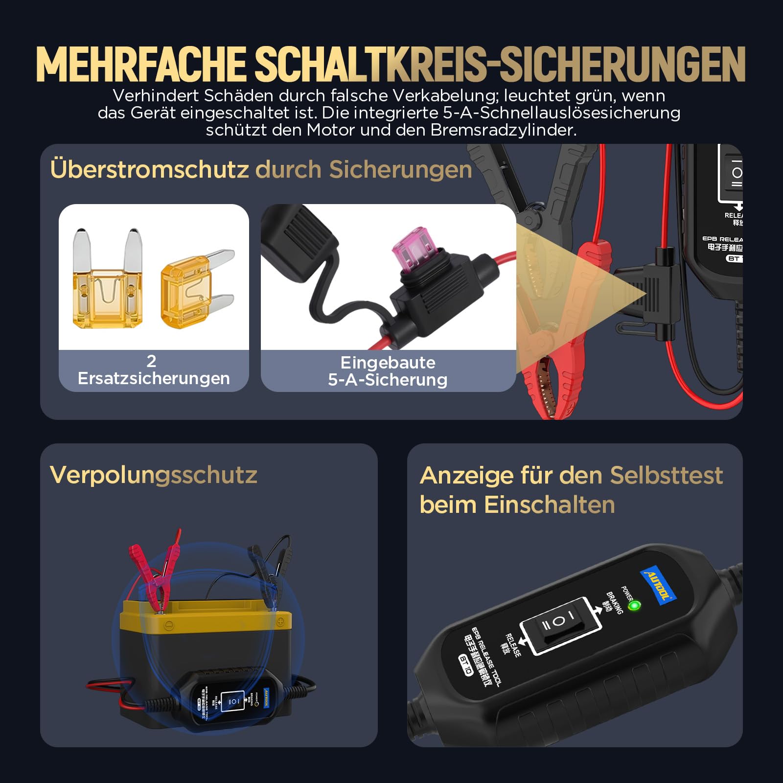 AUTOOL BT10 EPB Notentriegelungswerkzeug, Zweikanal-Steuerung für Bremse und Rückwärtsgang zum Lösen und Zurücksetzen der elektronischen Parkbremse, für Pannenhilfe, Fahrzeugbewegung/Reparatur/Wartung