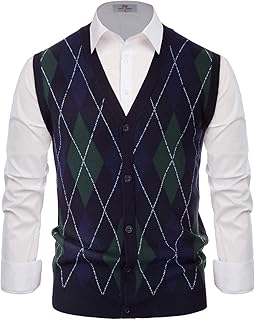 PJ Paul Jones Men's Sweater Vest Cardigan Button Front Knitwear Contrast Color Argyle Sweater Vest