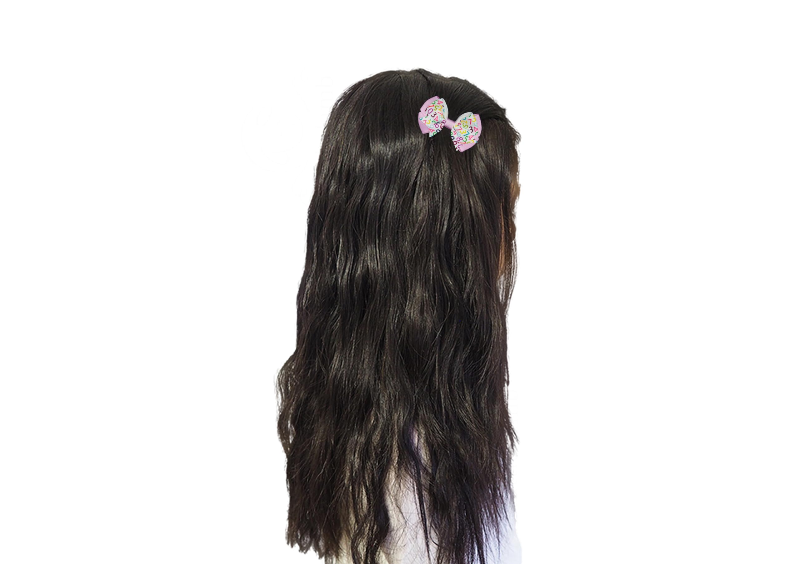 MeiMei Multicolour Numbers Maths Pattern 3.25 Inch Grosgrain Ribbon Hair Bow, Slide Barrettes Alligator Hair Clips - Image 2