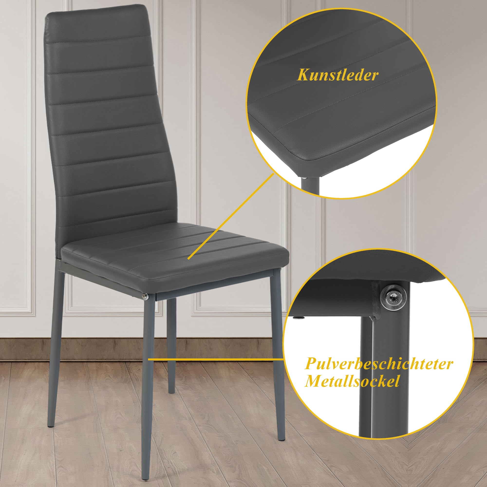 Esszimmerstühle Küchenstühle 2er Set Stühle Grau, Moderner Gastrostühle Besucherstuhl Küchensessel Esszimmer Stühle Essstuhl mit Kunstleder Für Büro/Küche/Esszimmer/Wohnzimmer