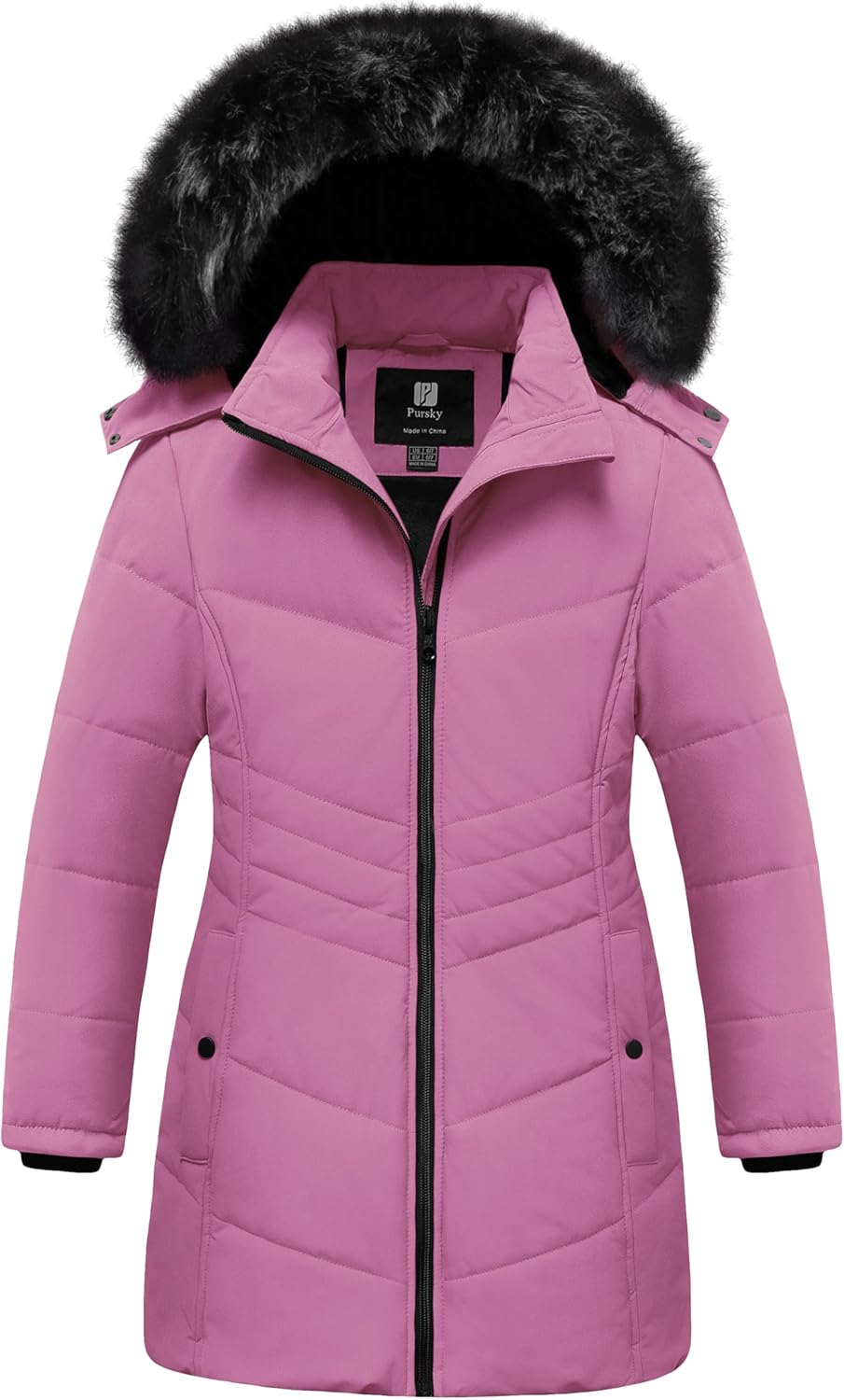 Pursky Girls' Warm Winter Coat Long Parka Fleece Lined Waterproof Puffer Jacket With Removable Hood