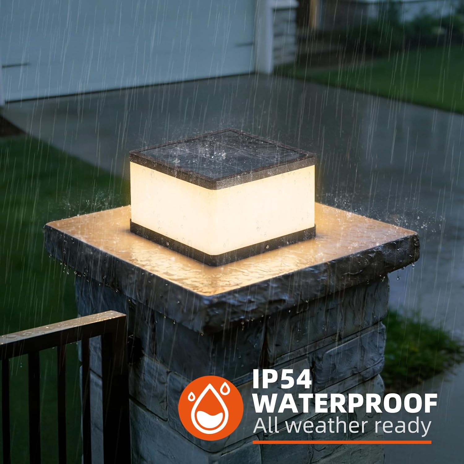 Solar Post Lights Outdoor, 9.8'' Solar Pillar Lights Outdoor IP54 Waterproof 3000K LED Column Cap Light, Modern Extra Large Pillar Light Dusk to Dawn Posts Lamps Fixture for Deck Patio Fence Yard
