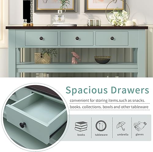 Miniatura 233 de Mesa consola contemporánea con parte superior de madera de hormigón de inspiración industrial, armario de almacenamiento de acento para sala de Gris