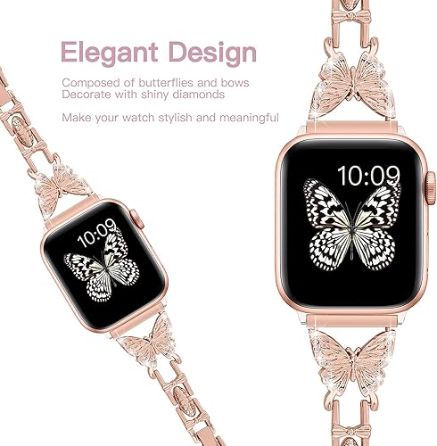 Miniatura 5 de Wipalor, compatible con la malla para reloj de Apple de 38mm y 40mm, liviana para mujer, pulsera fácil de ajustar, diamante brillante en la