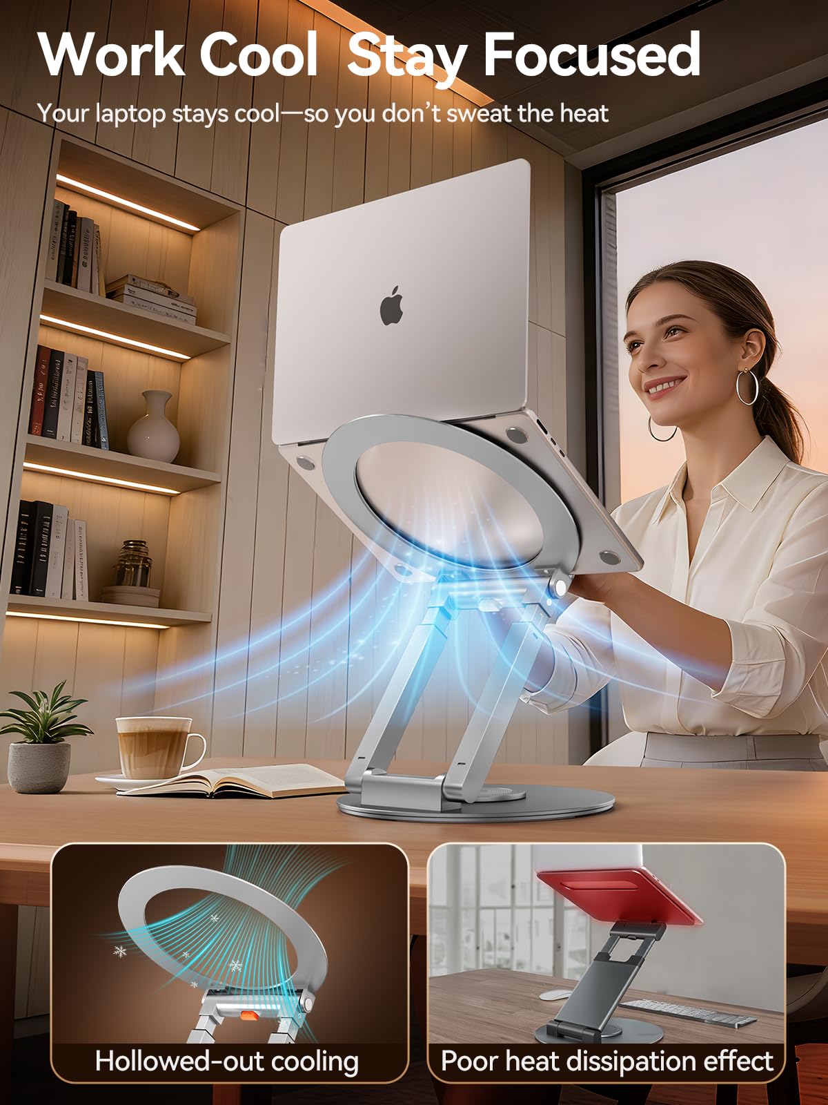 Anifrim Soporte telescópico para portátil, Giratorio 360°, Altura Ajustable, diseño ergonómico, Elevador para Ordenador, Compatible con MacBook y Todos los portátiles de 10 a 17 Pulgadas (Plata)