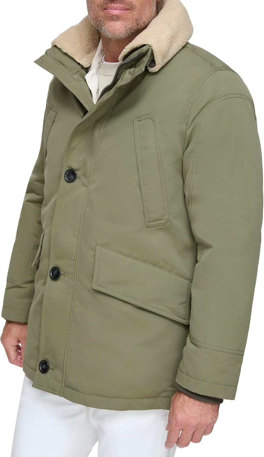 Andrew Marc Men's Color/Fabric Blocked Parka With Sherpa Collar