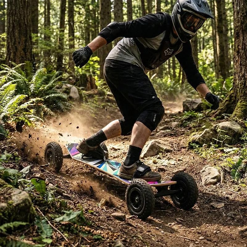 Howzit PeakFlow Mountainboard Tout-Terrain - Plateau 96cm en Bois de Bouleau 9 Plis - Trucks Type Skate 36cm & Roues Gonflables 8 Pouces - Fixations Ajustables Velcro - Idéal Freeride & Kite-Skate