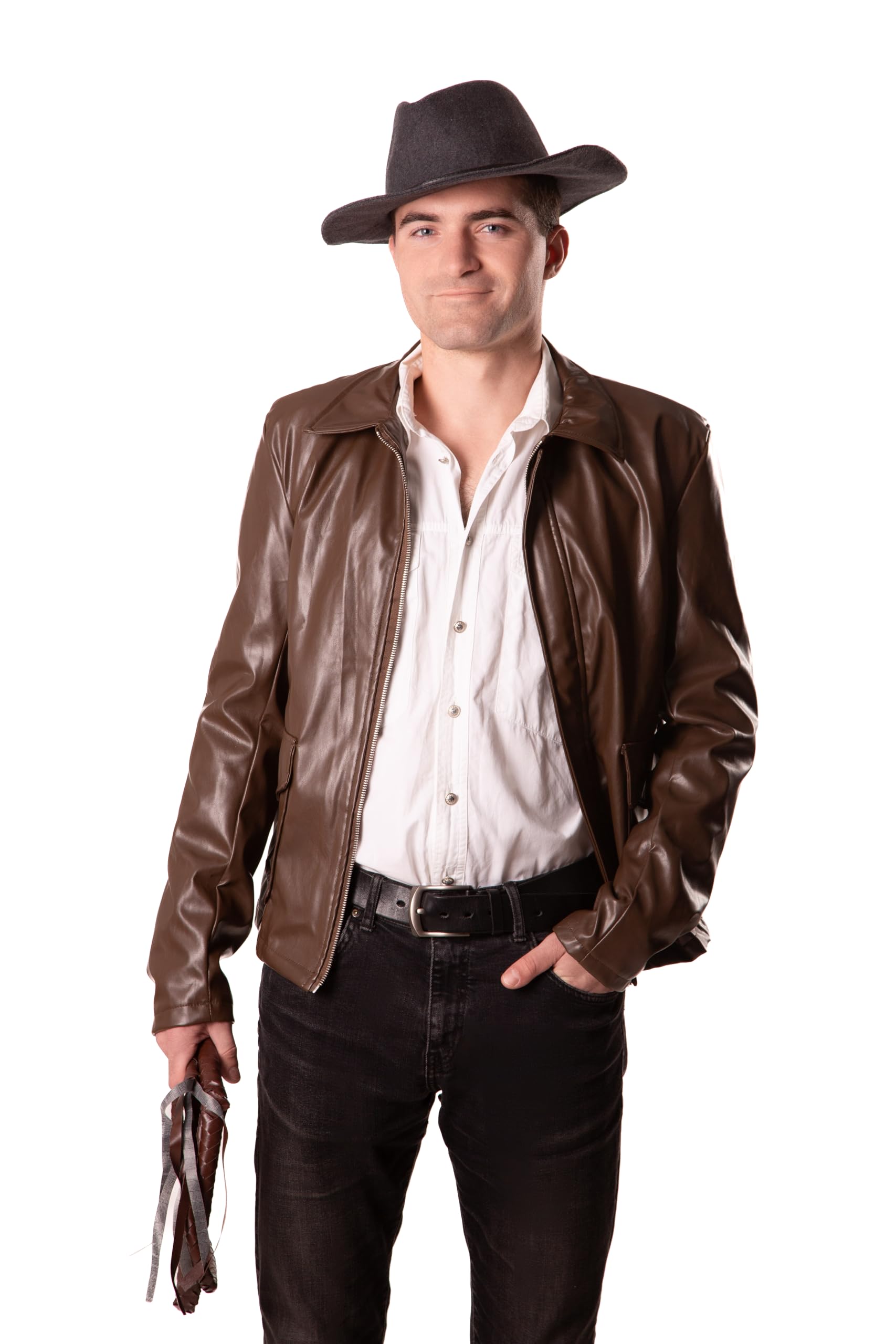 ComfyCamper Mens Faux Leather Jacket Costume Brown – Jungle Explorer Archeologist Lightweight Bomber Racer