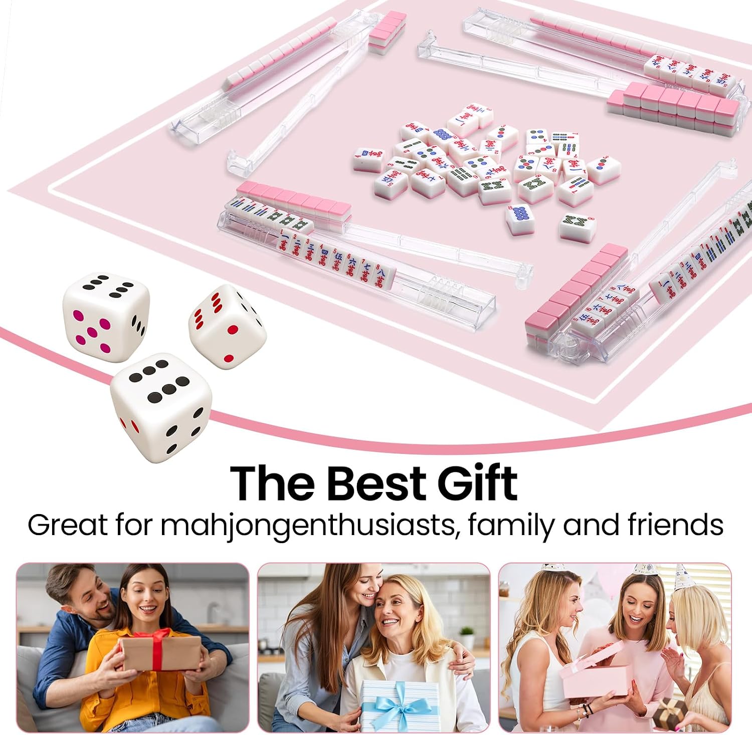 Mahjong Racks with Pushers Set of 4, Clear Acrylic Mahjong Tile Holders, Non-Slip American Mahjong Rack All-in-One, Mahjong Accessories Gift Set