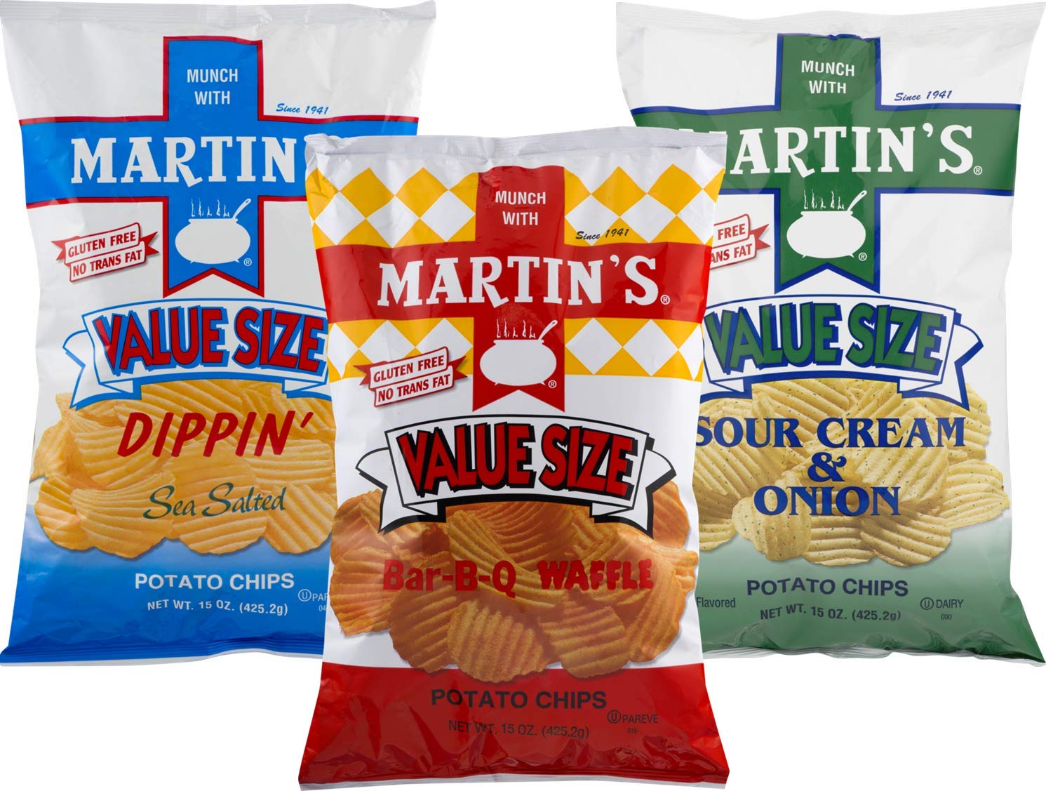 Martin's B-B-Q Waffle, Sour Cream & Onion & Dippin' Potato Chip Value Size Variety 3-Pack