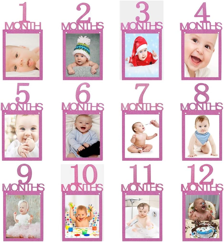 ANGEL Q HOUSE brave lvits 1st Birthday Bunting Garland Baby Photo Banner Baby 1-12 Month Photo Prop Party Bunting Decoration Pink