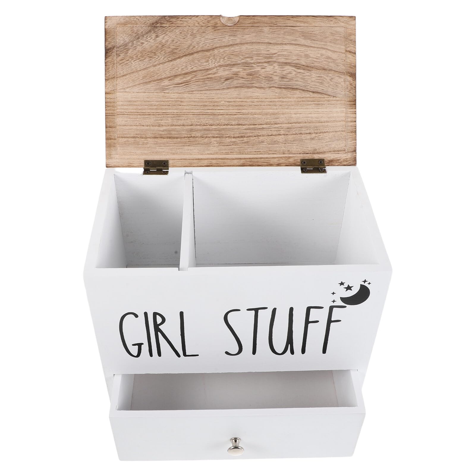 Porta Assorbenti per Bagno con Coperchio in Legno Bianco, Organizer per Assorbenti Igienici con Protezione Antiumidità e Ampia Capacità, Contenitore Compatto per Prodotti