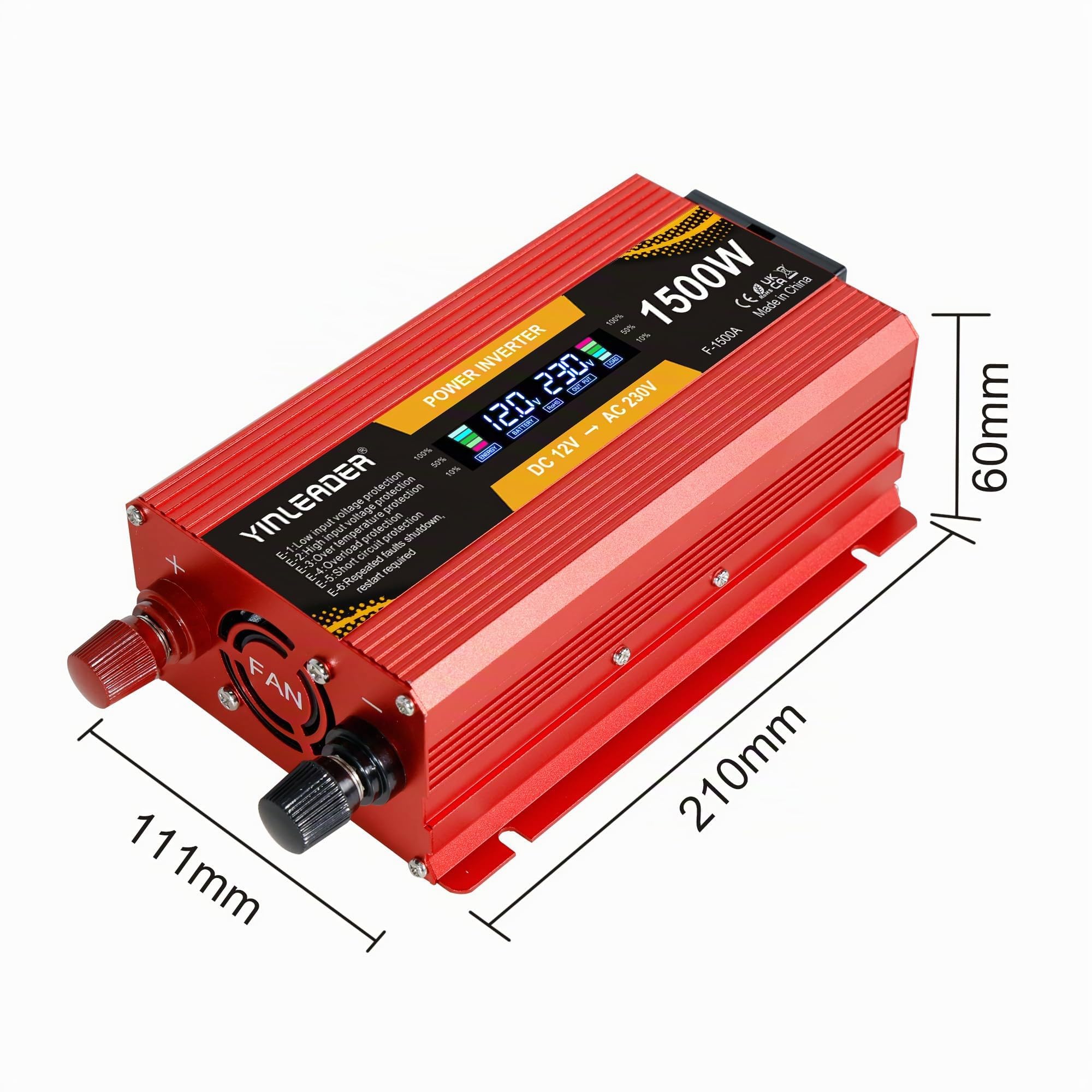 Convertidor de Voltaje 750 W/1500 W 12 V a 220 V/230 V Con LCD y 2 USB - Transformador de Voltaje