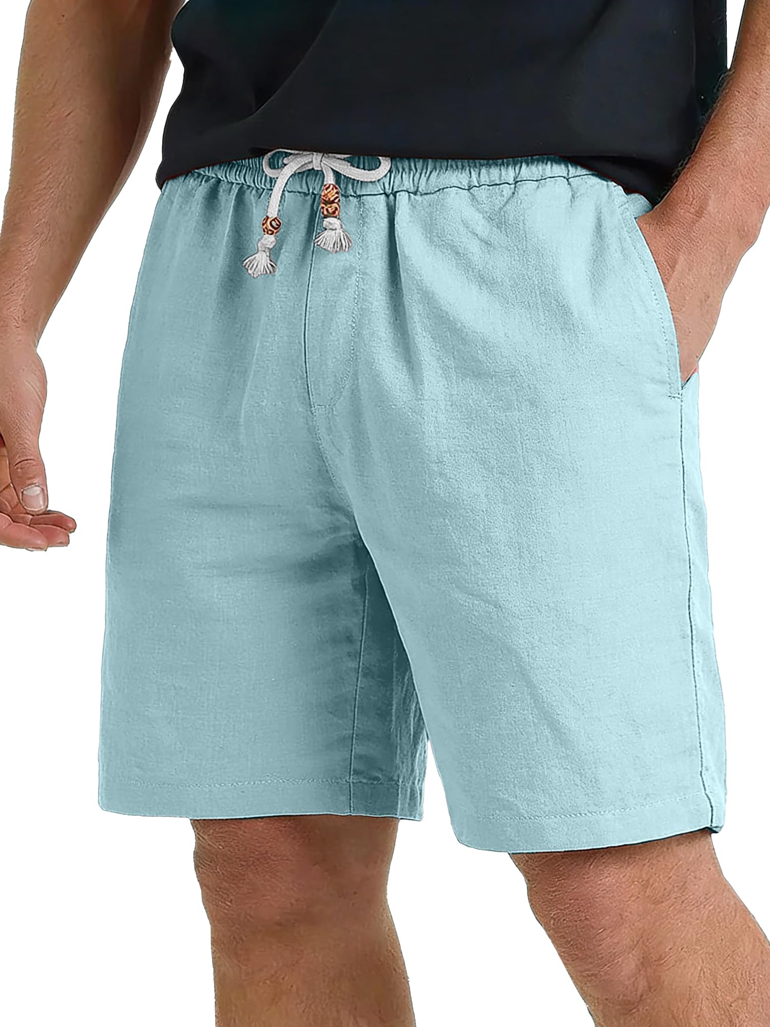 HOTake Men's Linen Shorts Casual Drawstring Elastic Waist Summer Beach Vacation Shorts
