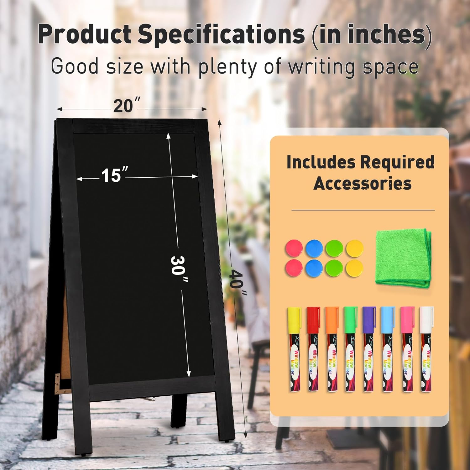 dollar boss 40" x 20" a-frame chalkboard sign double-sided magnetic sandwich board solid pine wood frame stable wind resistant freestanding menu display for outdoor, café, wedding, business, black black 40" x 20"