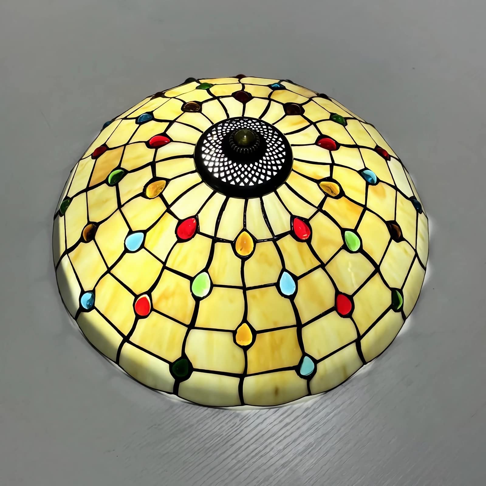 Lámpara de Techo Colgante Estilo Tiffany, Vidrieras Plafón Techo LED para Sala de Estar Dormitorio Comedor Cocina Pasillo,16 inch