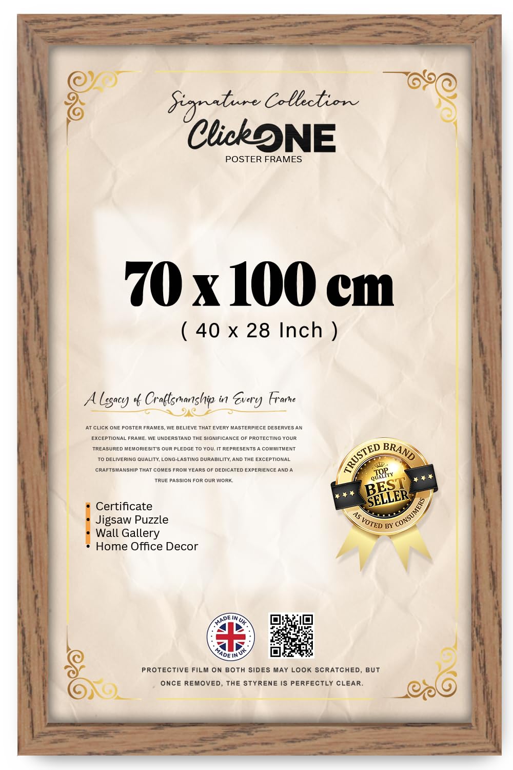 Click One — Elegant Rectangle Poster Picture (70 X 100 CM) | Solid Engineered Wood Finish, Handcrafted For Gallery And Family Photos, Prints (40 X 28 Inch) Dark Oak Display Mount, Wall Hanging