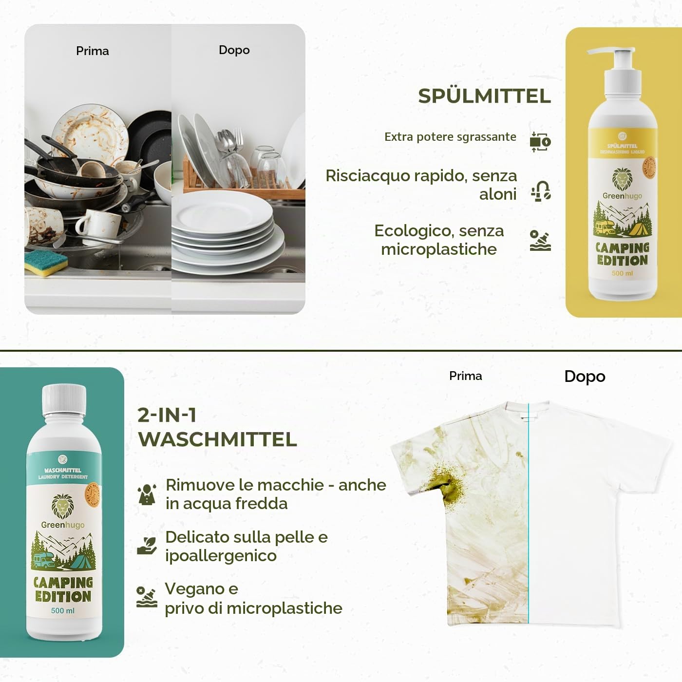 Camping Box – Set Pulizia 8 Pezzi | Eco & Vegan | Detergenti Ecologici per Camper, Campeggio & BBQ | Idea Regalo Premium (1, Camping)