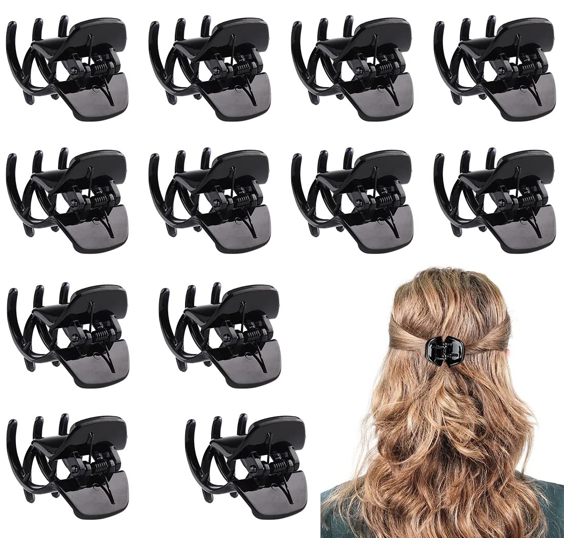 VZXQX 12 Piezas Clips de Garra de Pelo, Negros Garras de Pelo de Tamaño Medio de Plástico, Pinzas para el Cabello Antideslizante para mujeres niñas, 3,5 cm
