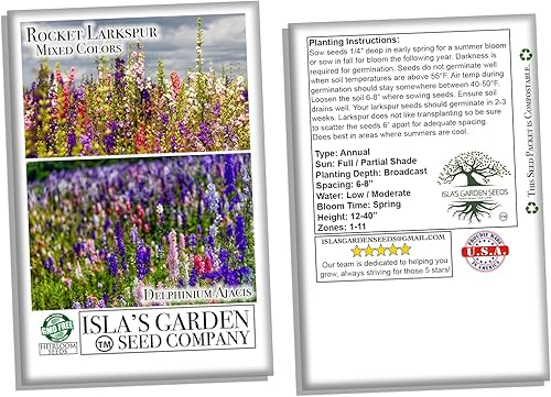 Miniatura 7 de Larkspur Rocket Mix Colors Mezcla de semillas de flores, más de 250 semillas de flores por paquete, semillas de jardín de Isla (semillas de jardín