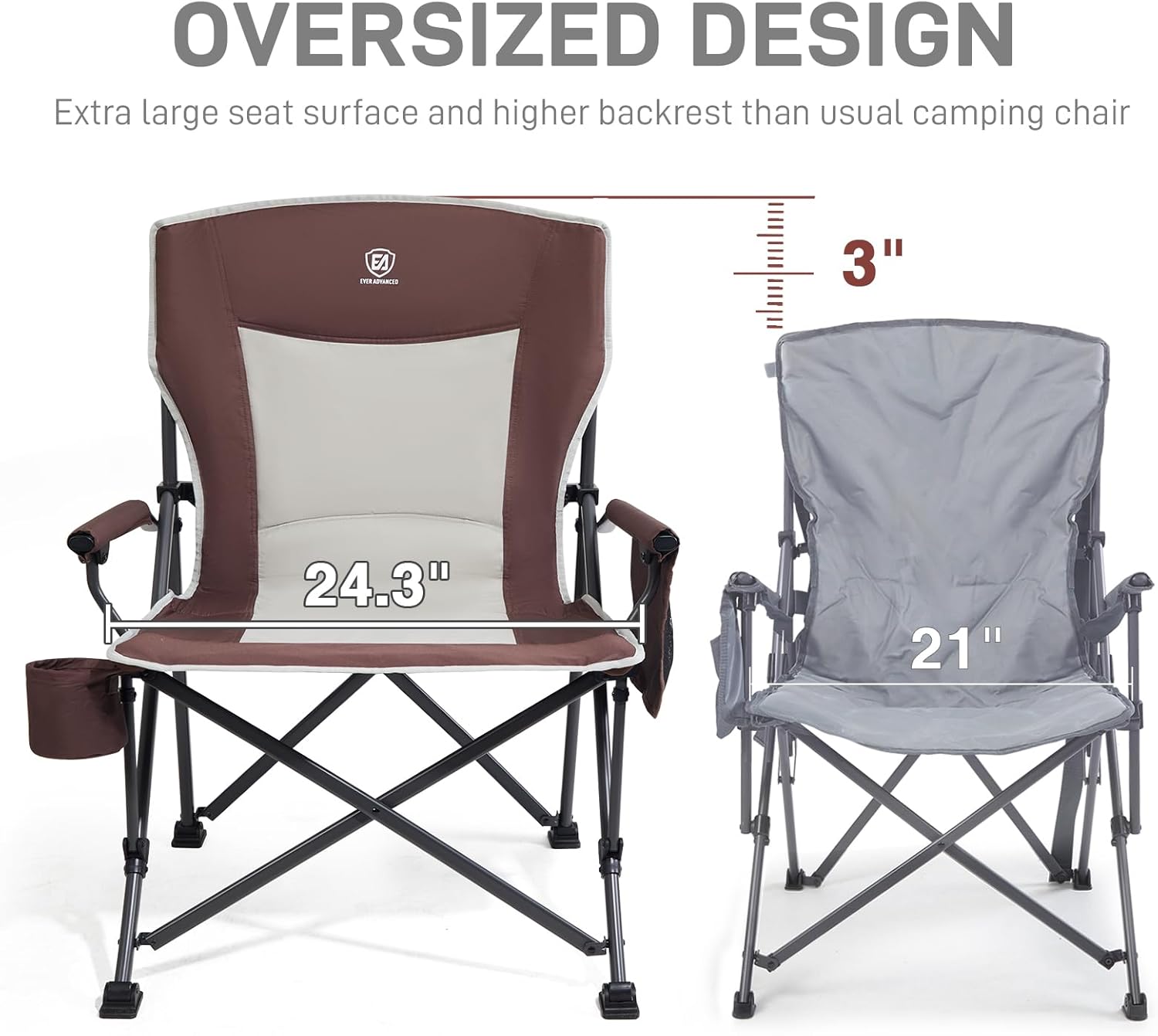 EVER ADVANCED Oversized Folding Camping Chair, for Adults Heavy Duty Lawn Chair with Side Pockets, Portable Collapsible Quad Chair for Outside, Support Up to 500lbs, Red - Image 4