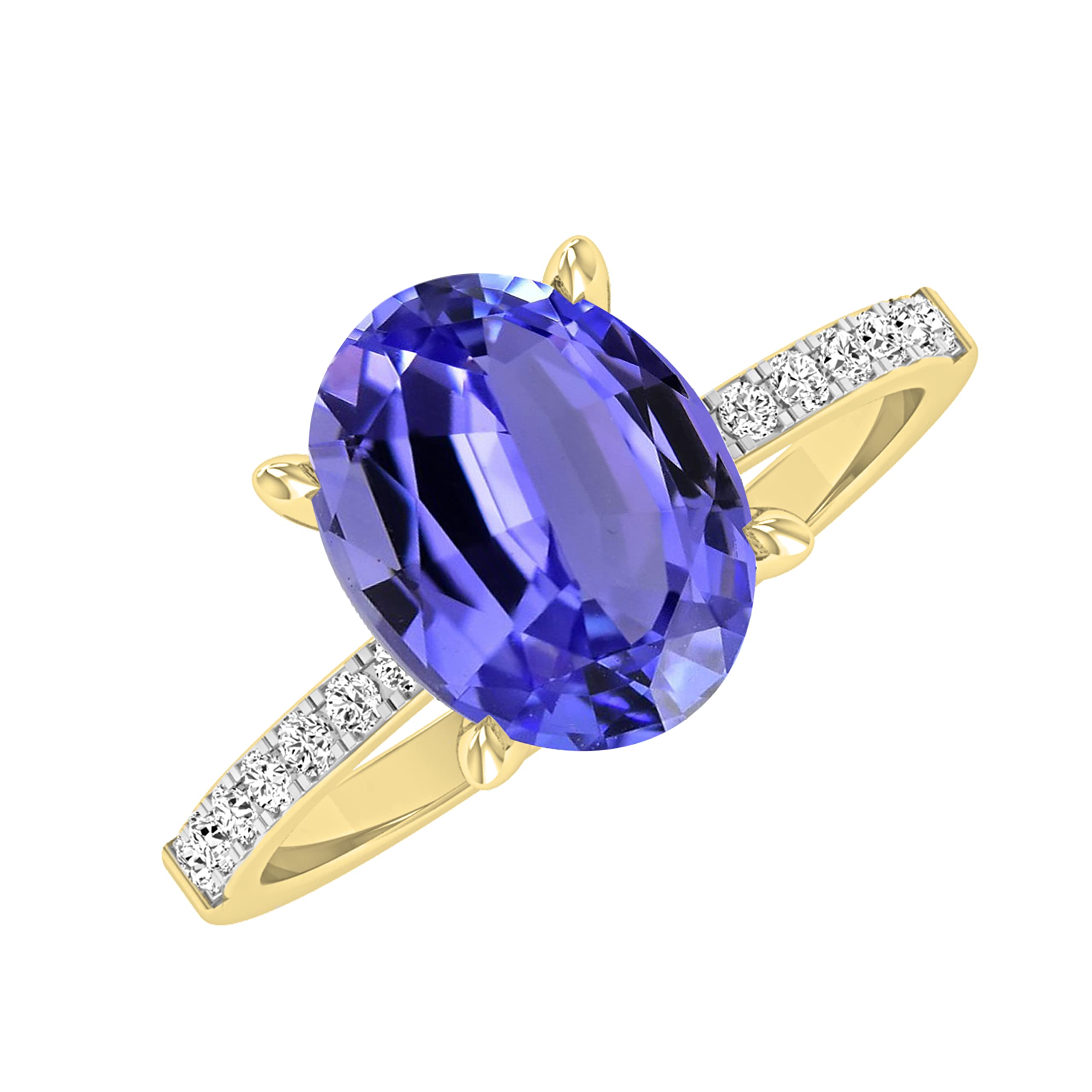 Dazzlingrock Collection Anillo de compromiso de oro amarillo de 14 quilates con piedras preciosas ovaladas y diamantes blancos redondos de 9 x 7 mm para mujer, Oro amarillo tanzanita Diamante blanco