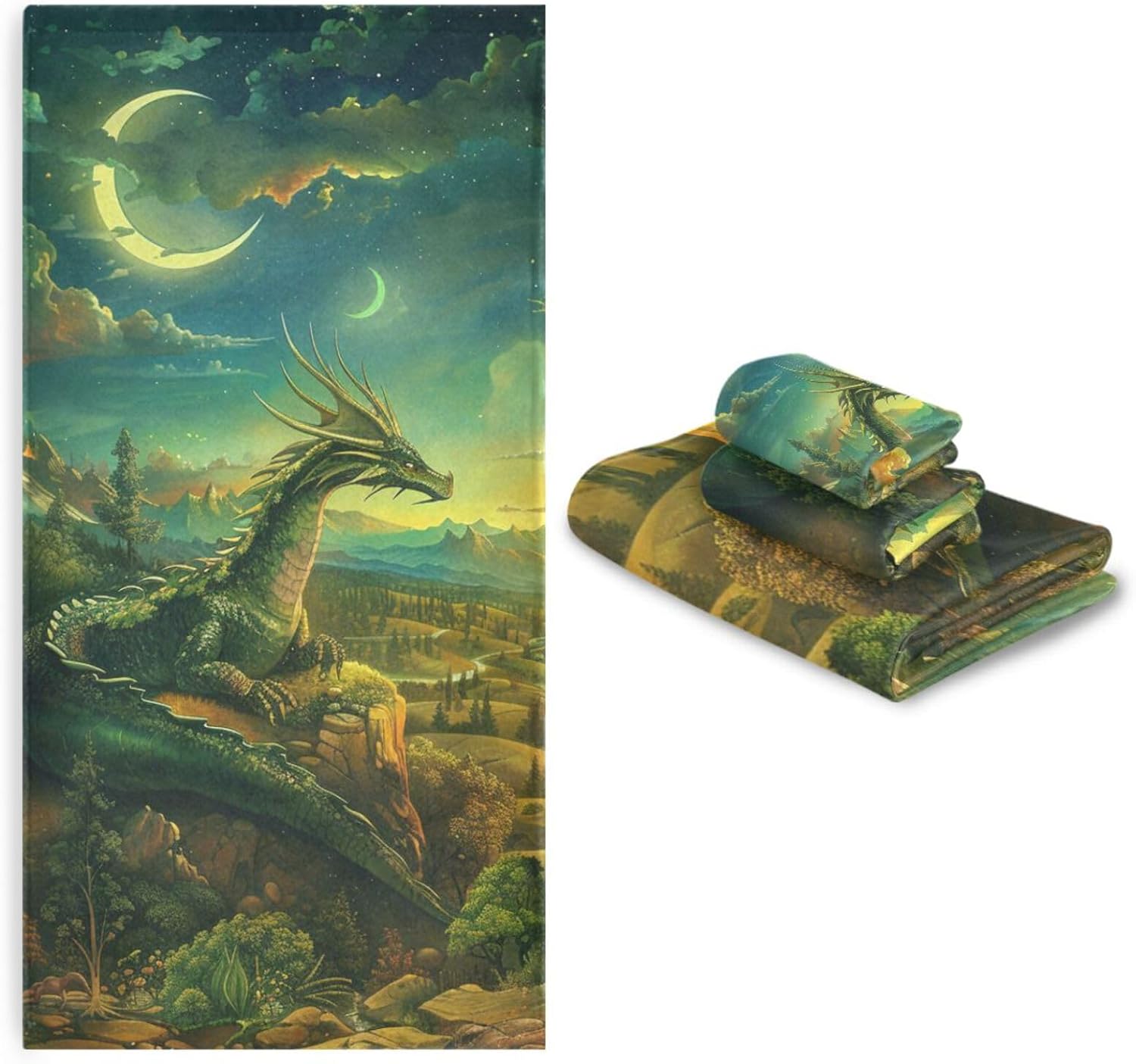 ALAZA Dragon in Landscape Towel Bathroom Set, 3-Piece Towel Set, 1 Bath Towel, 1 Hand Towel, 1 Washcloth,Soft Absorbent Towel for Home Kitchen Gym Beach