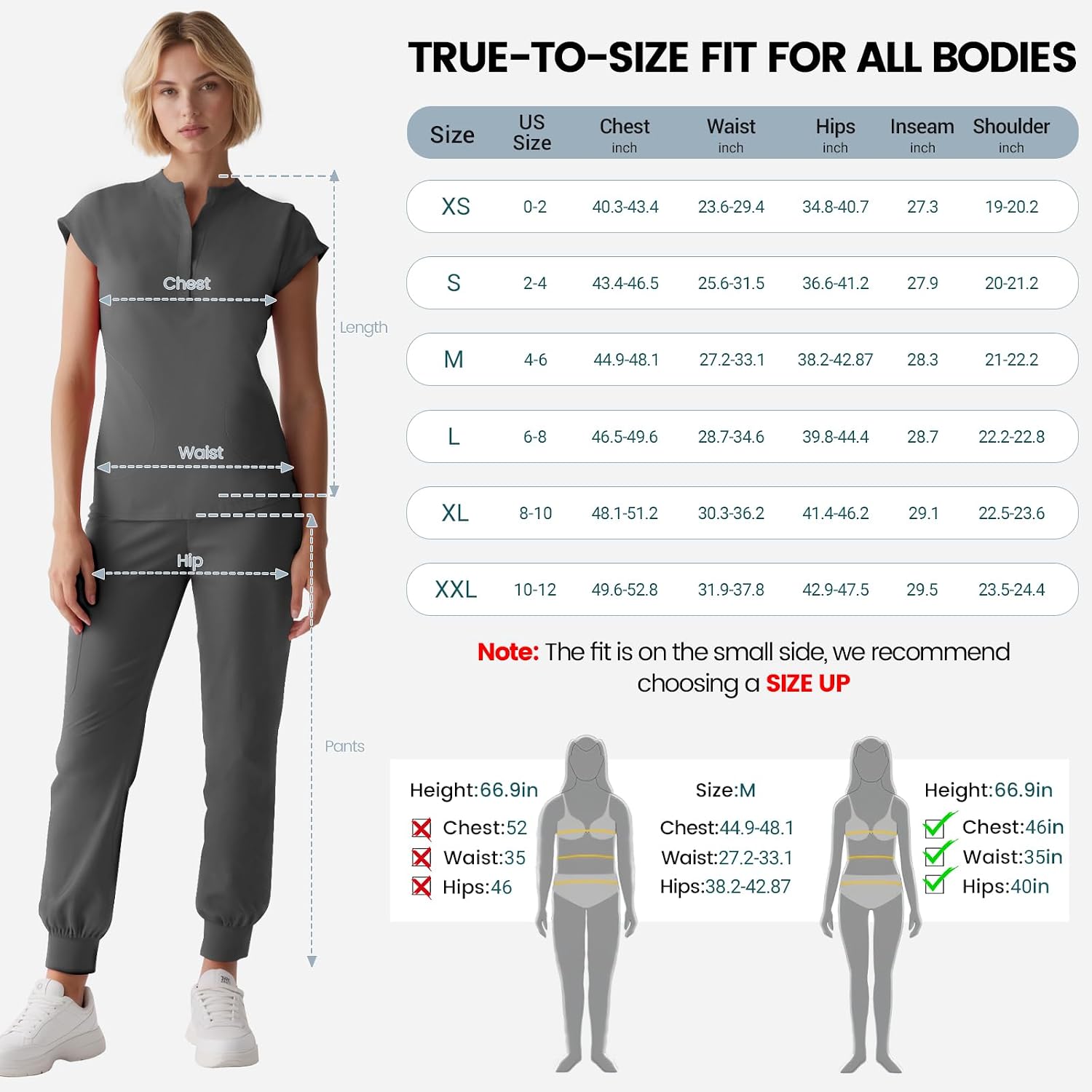 Women's Slim-Fit Scrub Sets, Stand Collar Stretch Top & Jogger Pants with Multi-Pocket Yoga Waistband