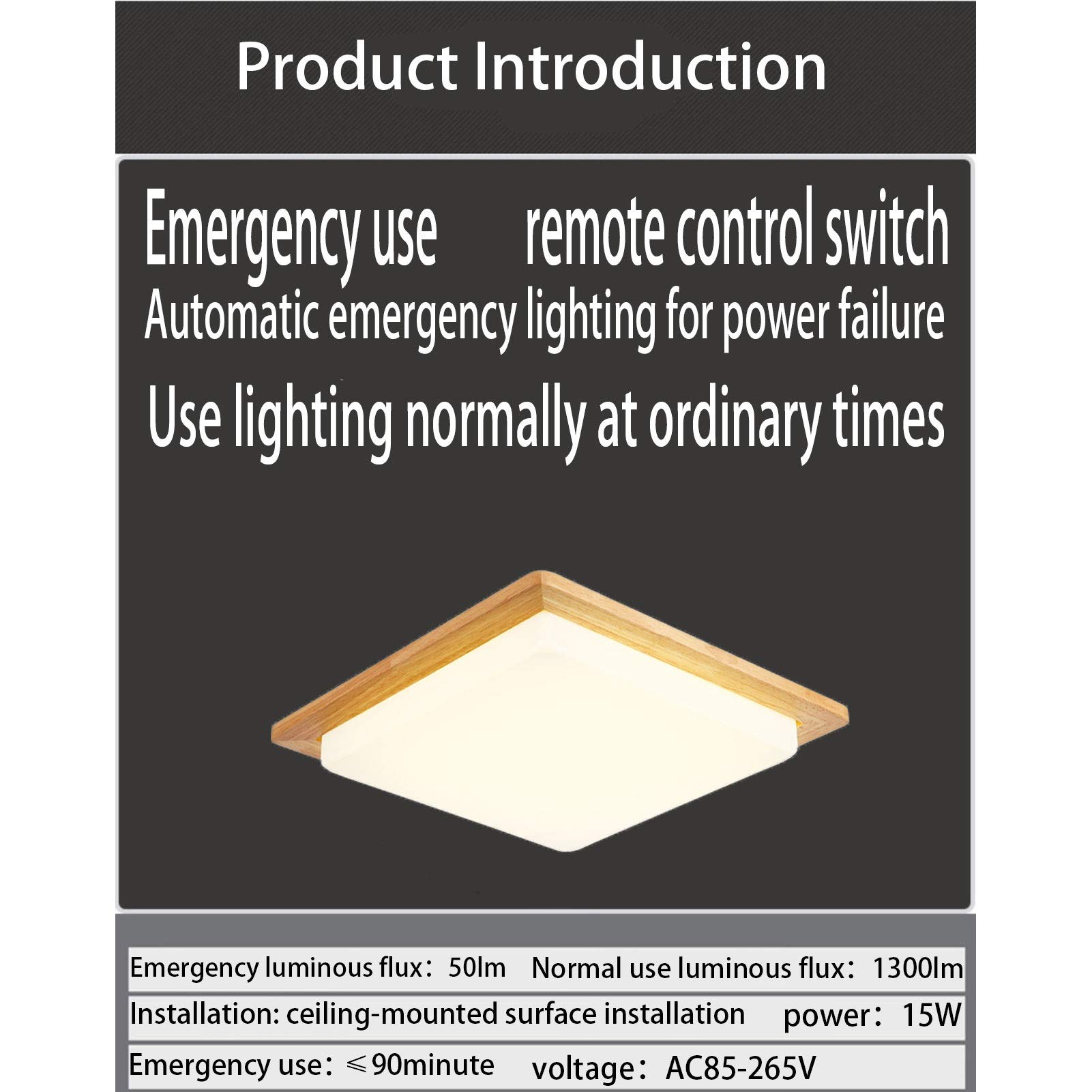 Lámpara de techo de emergencia con control remoto, continuará la luz durante 90 minutos después de la falla de la alimentación, la carcasa de madera maciza de atenuación continua (Size : Small)