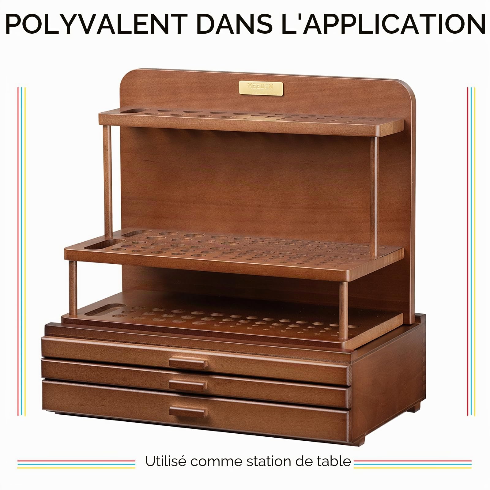 MEEDEN PRO Boîte de rangement pour fournitures d'artiste à 3 tiroirs - Boîte de rangement pour fournitures d'art en bois de hêtre massif - Organisateur portable à tiroirs pour pastels, crayons, stylos