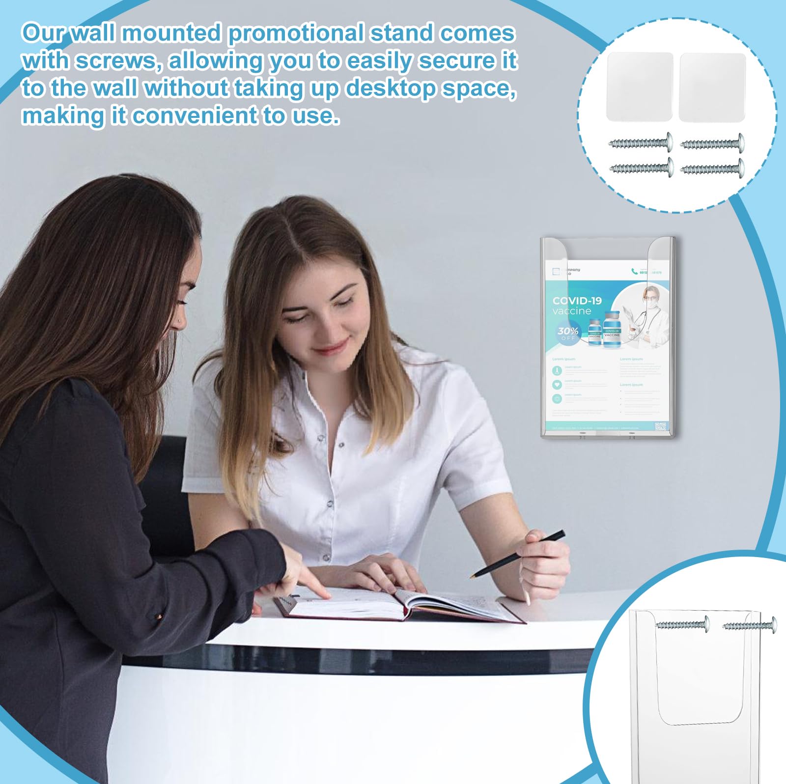 2 Soportes para Folletos de Pared A6: Soporte de Plástico Transparente para Colgar Revistas, Menús y Documentos
