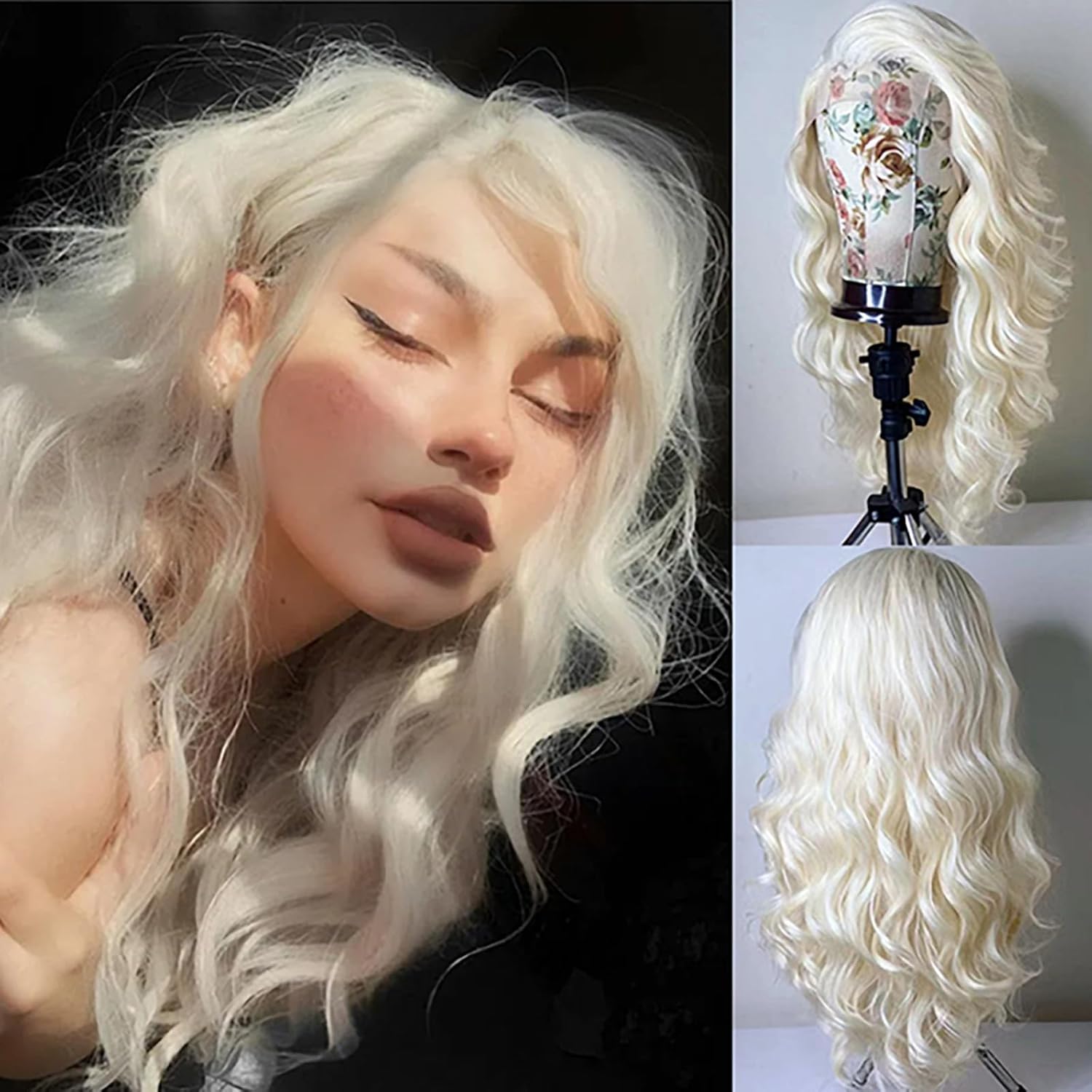 Imeya Curly Wavy Side Part Pre Plucked Platinum Blonde Lace Front Wigs, Synthetic Lace Front #60 Blonde Wigs for Women, Loose Wave Hair Replacement Wig for Halloween Daily Costume Party Cosplay Imeya Curly Wavy Side Part Pre Plucked Platinum Blonde Lace Front Wigs, Synthetic Lace Front #60 Blonde Wigs for Women, Loose Wave Hair Replacement Wig for Halloween Daily Costume Party Cosplay